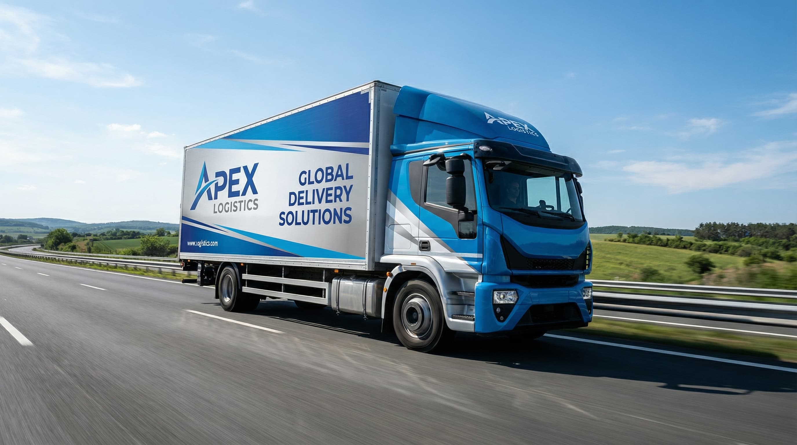 Fleet of branded commercial vehicles on the road