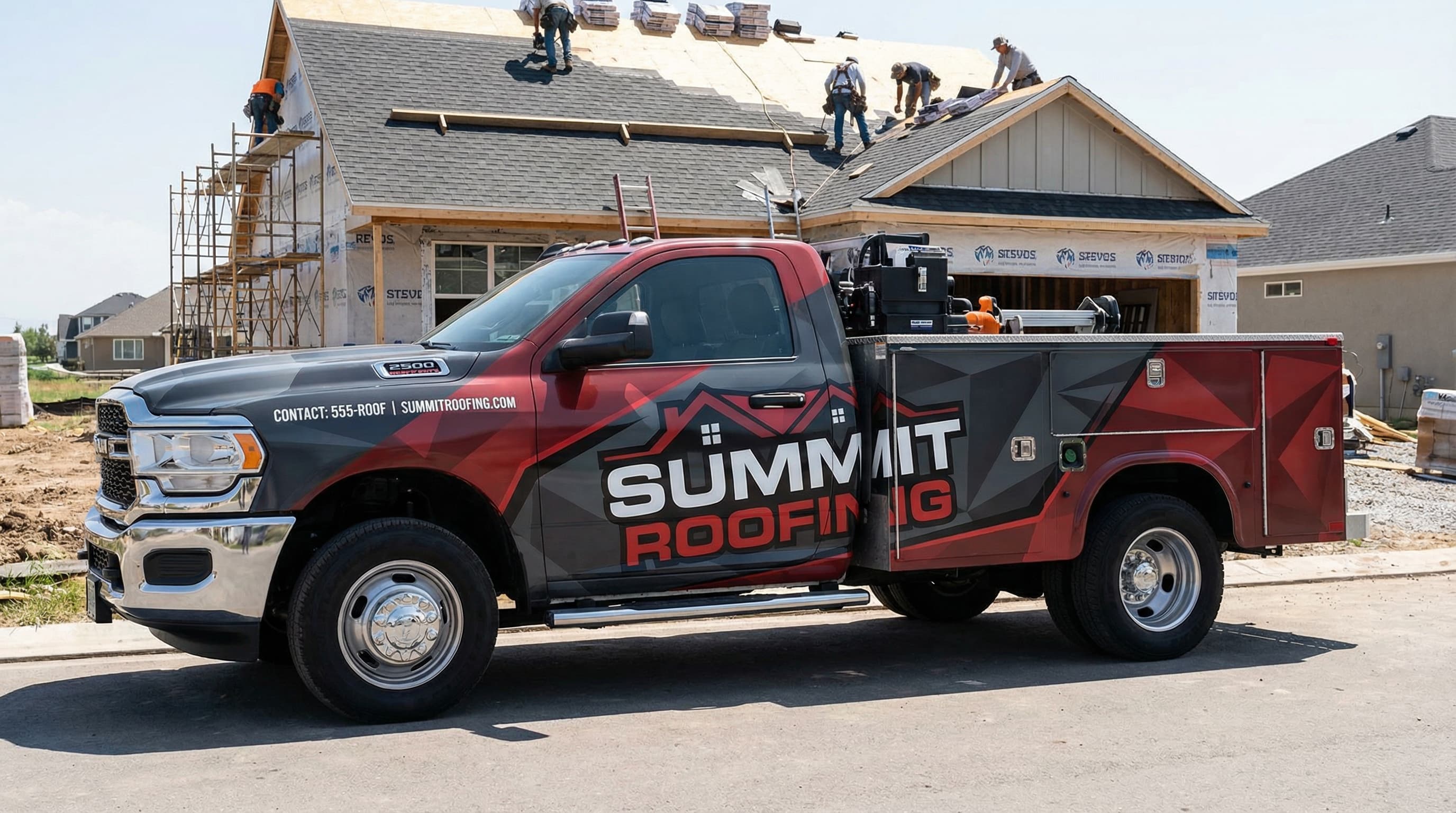 Roofing vehicle wrap